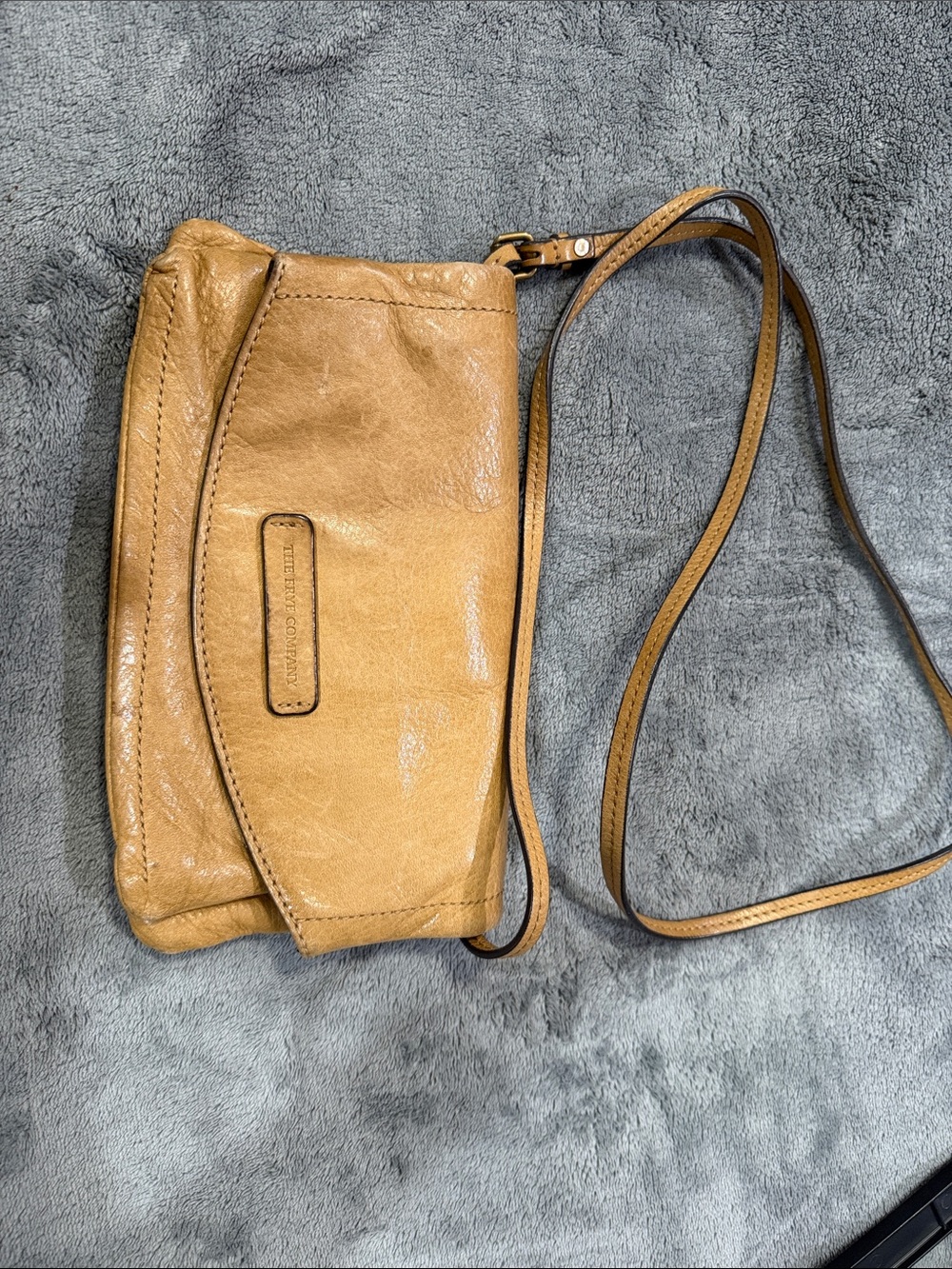 Frye tan leather crossbody clutch